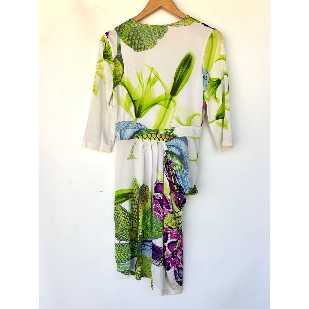 Vintage Roberto Cavalli Y2K Tropical Midi Cocktail Dress Vacation 42 V-Neck US 6 - Picture 4 of 11